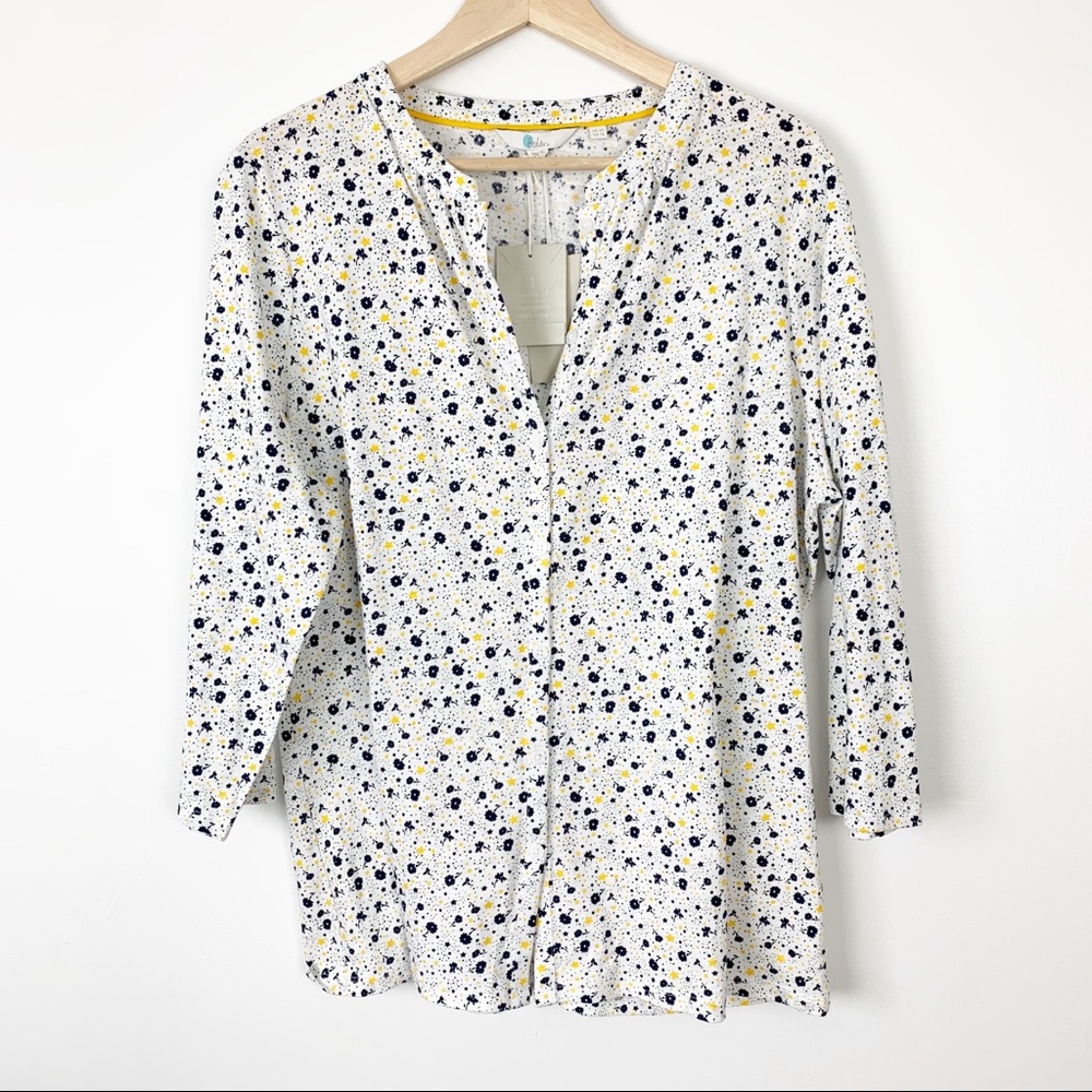 Boden New button front tee white blue stars sz 16